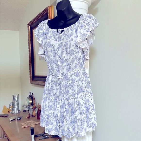 Cynthia Rowley Etoile Micro Floral White and Blue Tiered Summer Mini Dress 👗 - Picture 5 of 9